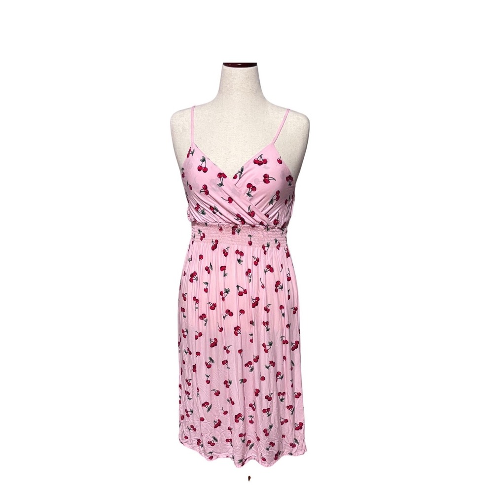 Retro Vintage Style Cherry Print Smocked Midi Dress| Spaghetti Straps|L/XL‎